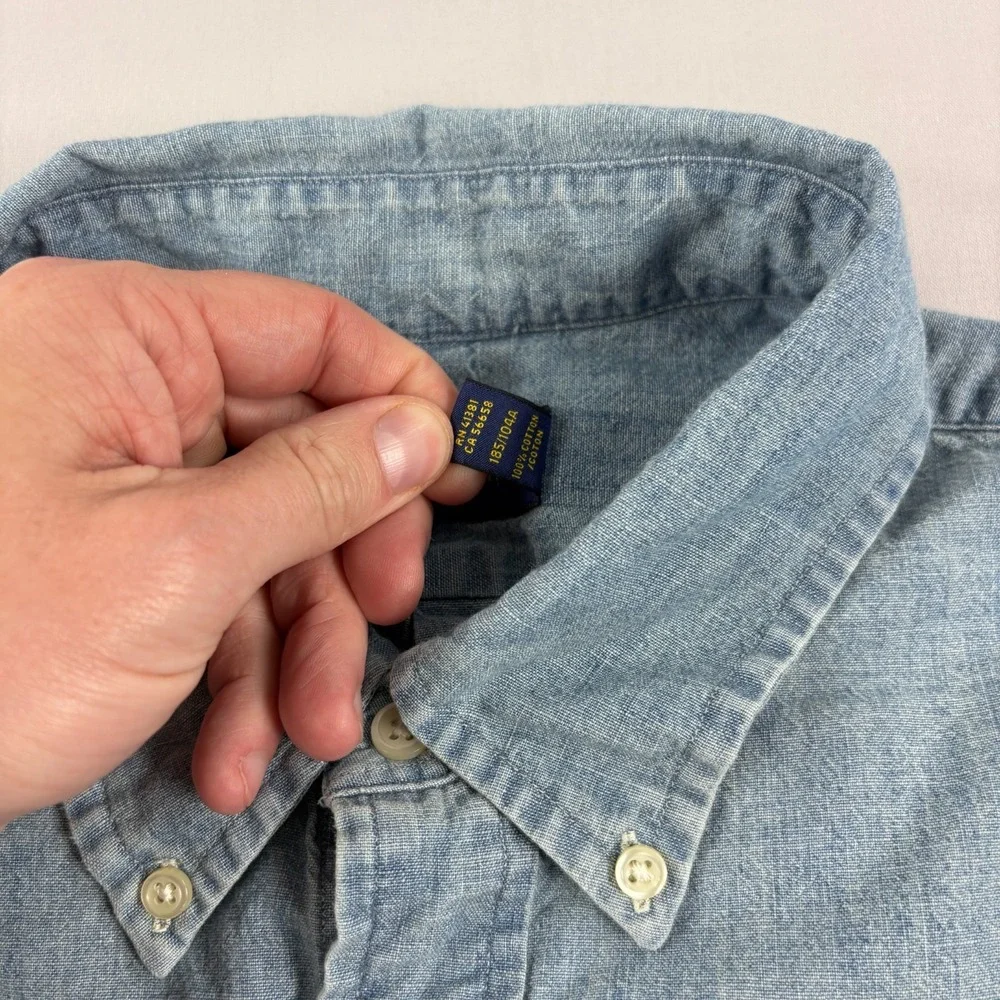 Polo Ralph Lauren Shirt Mens XL Blue Chambray Button Up Denim Style Flesh Pony